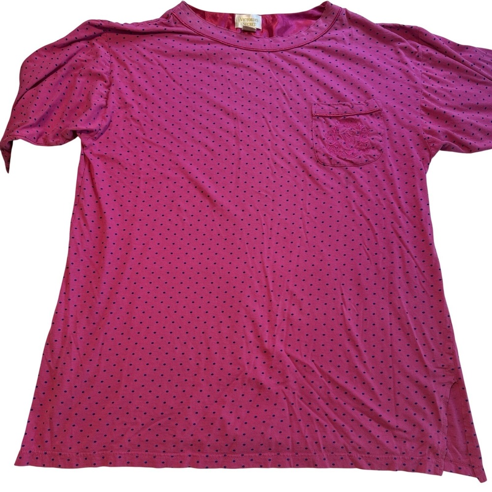 VTG Victorias Secret Gold Label Cotton Pink Nightgown Small Polka-Dot READ Descr